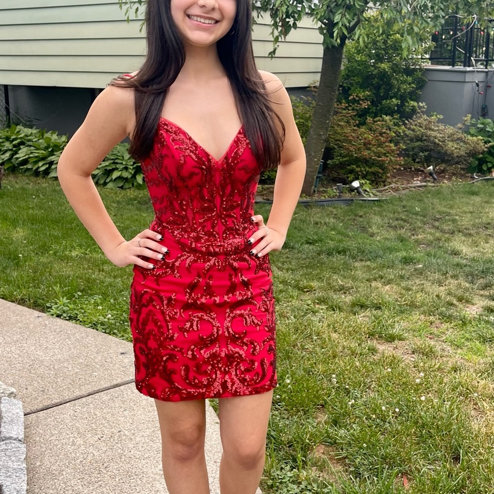 Glamour Couture Red Hand-beaded Dress • Size 0